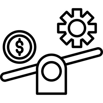 Balance scale with dollar and gear