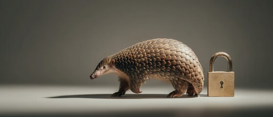 Obraz premium Pangolin Standing Next to Giant Acrylic Object on a Plain Surface in a Studio Setting During Daylight Hours