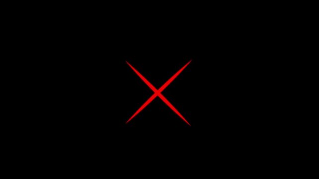 red x cross mark animation, error wrong cancel icon, hand painted brush stroke cross symbol, reject denial prohibition sign, isolated on transparent, white on black background, 4k motion graphic