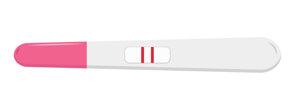 Pregnancy test with two red lines. Positive result. Flat vector illustration isolated on a white background