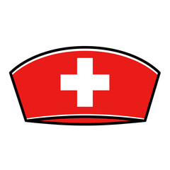 Obraz premium Red Nurse Cap with White Cross Symbol