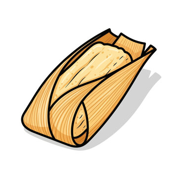 Hand-drawn tamale wrapped in corn husk, isolated on white background