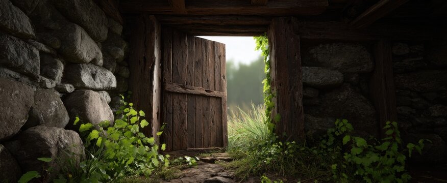 ancient barn entrance softly creaks evoking memories of a bygone era