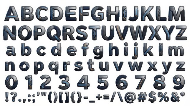 font alphabet in mech fabric fold mask display style from a to z numbers punctuation isolated on white background