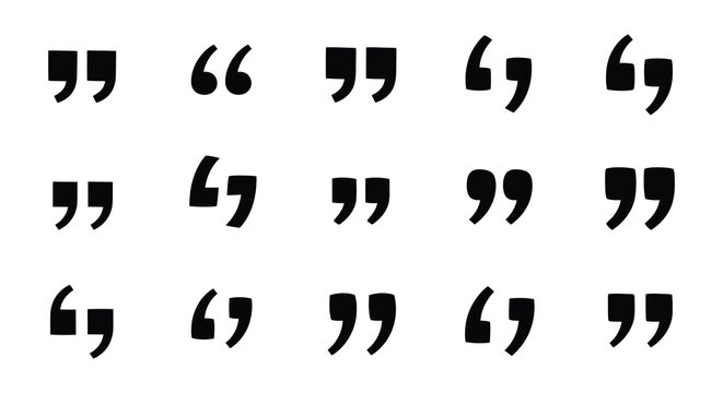 A minimalist composition featuring an arrangement of black quotation marks against a stark white background displaying repetition