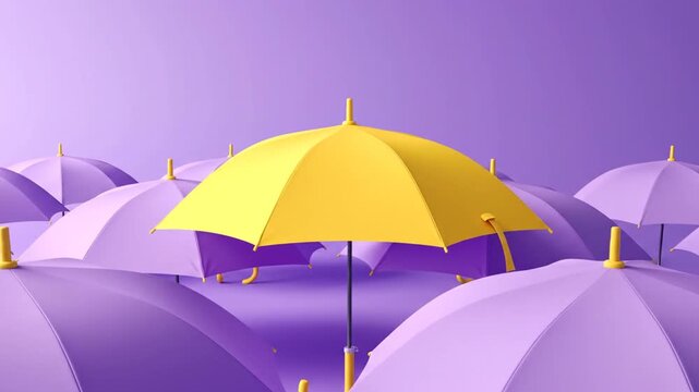 Yellow umbrella stands out.