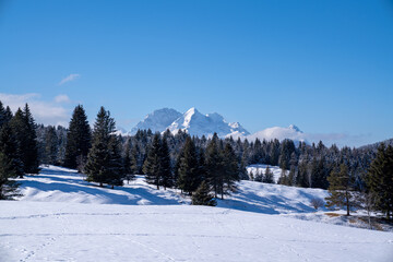 Snow-covered Buckelwiesen near Mittenwald set within the winter alpine mountains.