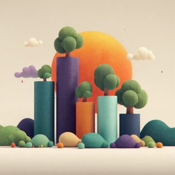 Stylized Landscape: Colorful Trees, Hills, and Sky in Playful Cartoon Style