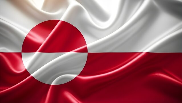 National Flag of Greenland Waving: Realistic Silk Texture and Arctic Patriotic Symbol