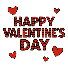 Happy Valentines Day text message illustration featuring a red heart shape symbol for a romance celebration card poster or shirt logo sign