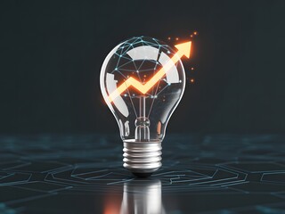 Light bulb with glowing orange arrow indicating growth and innovation, representing bright ideas and success.