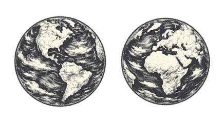 Vintage Earth Globe Illustration Set isolated on transparent background, generative ai