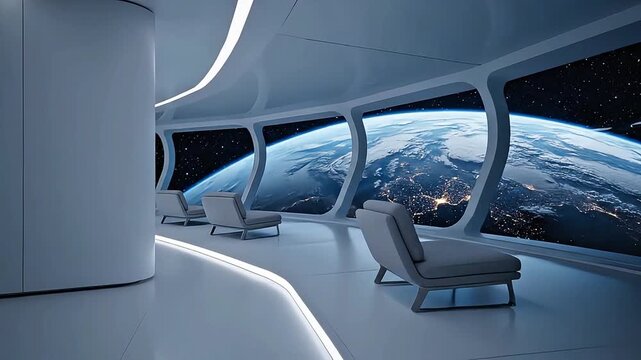 View of Earth from Space Station Observation Window Cinematic Background