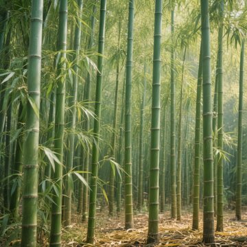 Bamboo Grove A dense bamboo forest with slender green stalks swa