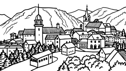 Naklejka premium Very beautiful aerial townscape of Ružomberok in Slovakia, surrounded by mountains, showing urban harmony and peaceful Central European living.