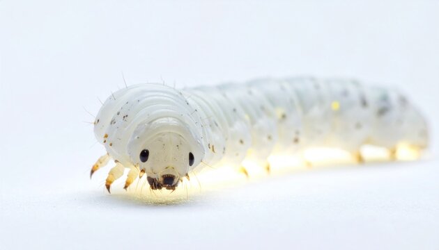 Caterpillar Insect Macro Closeup on White Background.