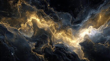 Abstract cosmic background with golden glowing nebula.