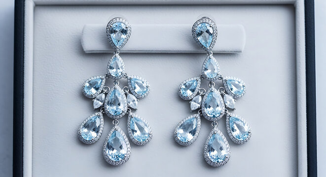 Aquamarine and Diamond Chandelier Earrings