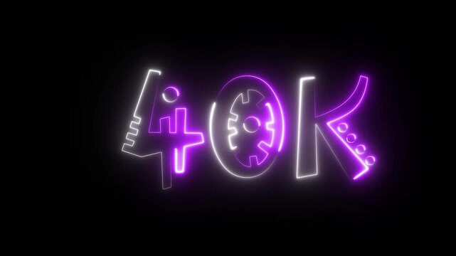 40K celebration effect motion video Glowing neon text icon animation on black background.  40k followers, like, comment, Celebration text animation.