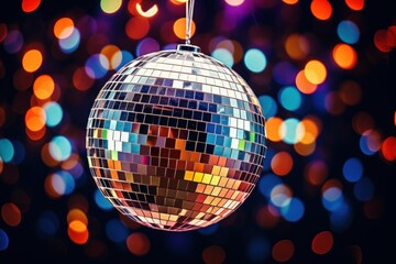 Disco ball reflecting vibrant lights creating a festive atmosphere