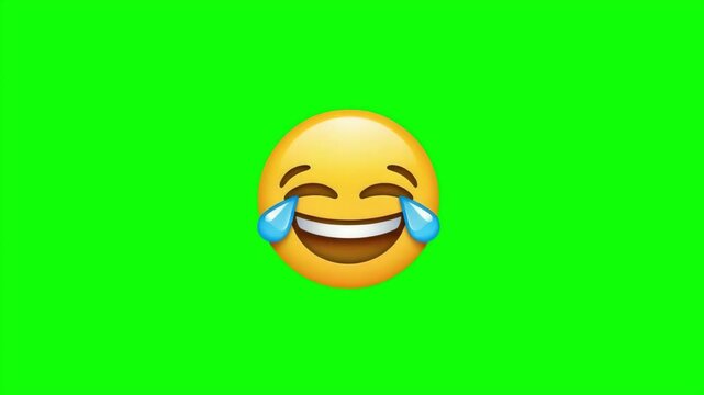 Animated Laughing Face Emoji with Tears of Joy on Green Screen Background for Video Editing Overlay