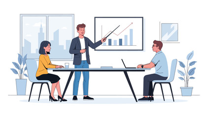 Fototapeta premium Business team meeting presenting data on screen professional growth discussion modern workspace