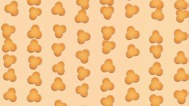 Top-down pattern of charming stylized gingerbread hearts with icing on a warm creamy beige background with a slight bounce concept of cozy festive baking and sweet tradition