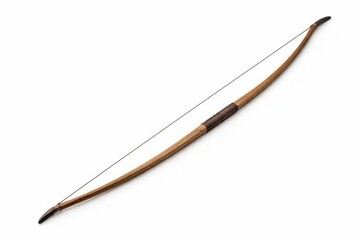Medieval wooden longbow unstrung diagonal studio photo isolated on white background