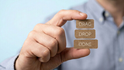 Drag drop done concept high level planing no code ai banner drag drop done workflow automation design productivity focus hand holding card
