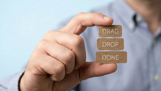 Drag drop done concept high level planing no code ai banner drag drop done workflow automation design productivity focus hand holding card