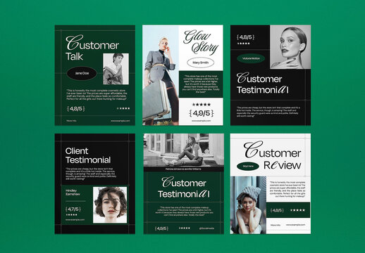 Green And Black Minimalist Client Testimonial Instagram Set