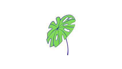 Tropical Monstera Leaf Drawing with Vibrant Green Color and Blue Outline © MOHAMMADELIUS