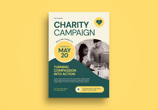 Yellow And Green Bold Charity Campaign Flyer Set