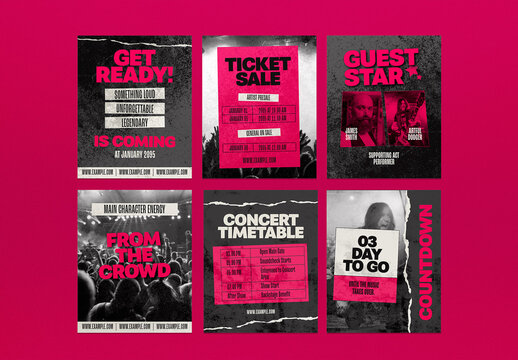 Red And Black Grunge Music Concert Instagram Set
