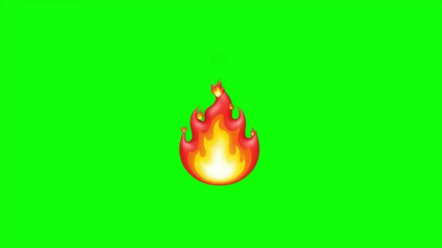 Animated Fire Flame Burning Emoji Icon Sparking and Glowing on Green Screen Background for Video Edit