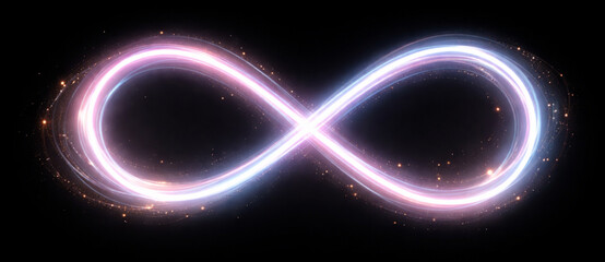 Glowing infinity symbol with flowing light energy loop and abstract neon effect vector illustration on transparent background © Victoria