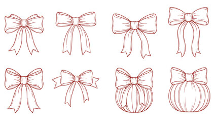 Elegant collection of hand-drawn bows with varied ribbons in thin line art style © vita_olivko