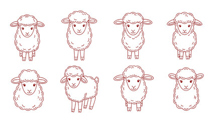 Cute sheep characters in minimalist linear style © vita_olivko