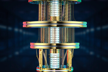 Golden quantum computer machine close up