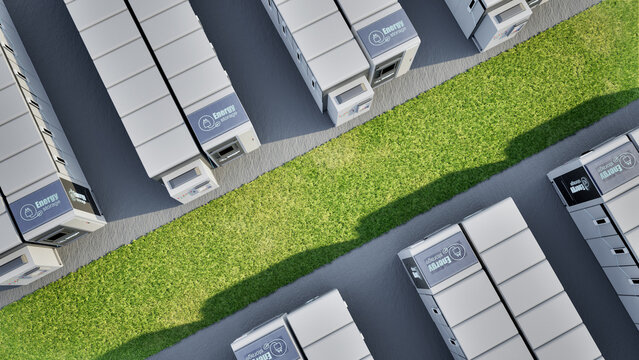 Group of energy storage systems or battery container units top view