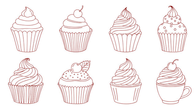 Delicate cupcake outlines: minimalist art for pastry lovers and baking enthusiasts