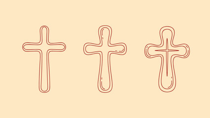 Obraz premium Hand-drawn cross designs in minimalist red line art on beige background