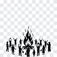 Bhogi Bonfire Silhouette with People Celebrating Traditional Festival
