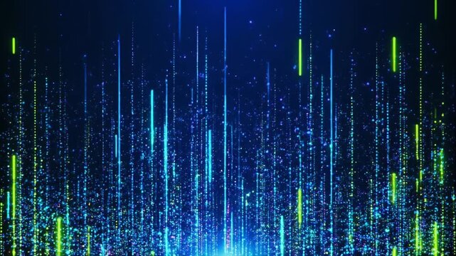 Digital rain data streams flow in dark background