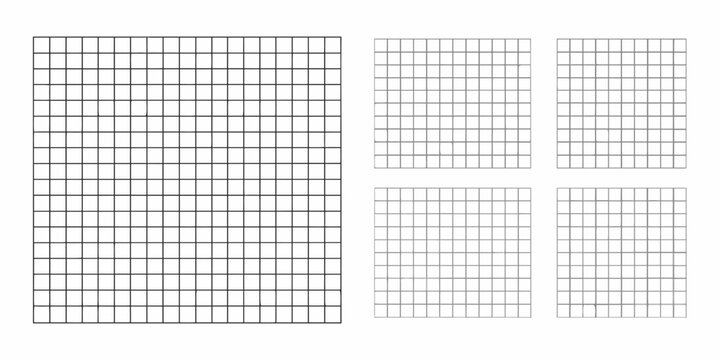 Black grid patterns in varying sizes and arrangements displayed on white background