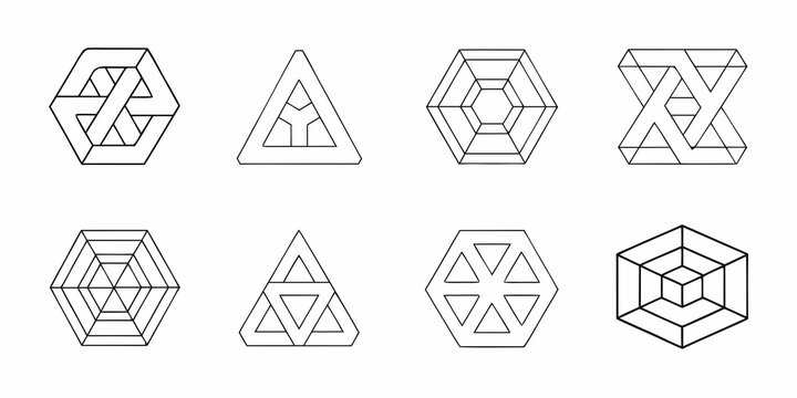 Optical illusions featuring impossible geometric shapes and nested structures