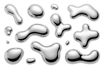 Obraz premium Metallic mercury blobs liquid silver isolated on a transparent background
