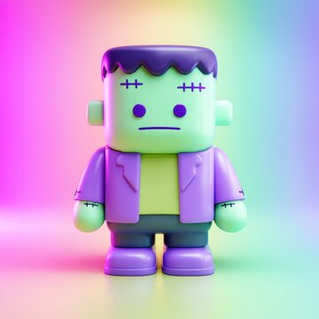 Colorful Frankenstein Figure Standing on Colorful Gradient Background