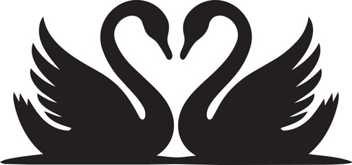 Silhouette of two swans forming a heart with their necks.