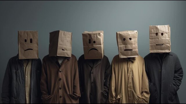Casual People Hiding Their Identities With Paper Bag Masks in a Simple Indoor Setting During a Playful Gathering